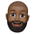 Smiling 3D avatar of a bald man with a beard and mustache.