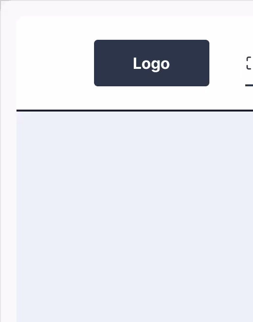 Webpage header with a dark rectangular button labeled 'Logo' on a white background and a dividing line below.